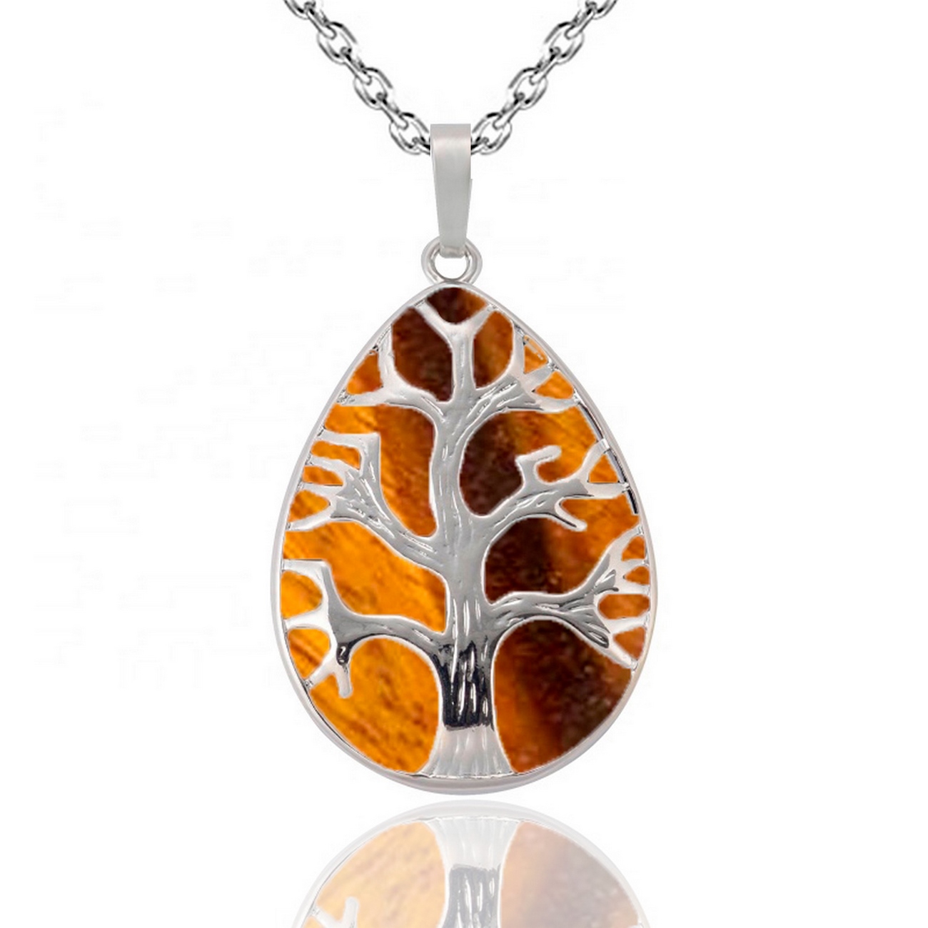 Collar Cuarzo Turquesa Arbol Ovala Energet + Estuche 